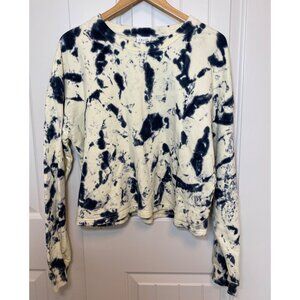 Le Lis Tie-Dye Crop Sweatshirt, Off-white and Navy Blue, Size Medium